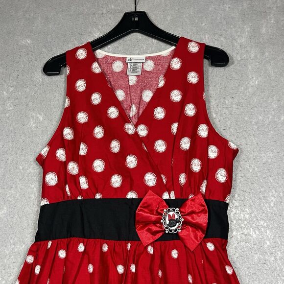 DISNEY PARKS Minnie Mouse Dress XL Red White Sleeveless V-Neck P olka Dot - Picture 4 of 13